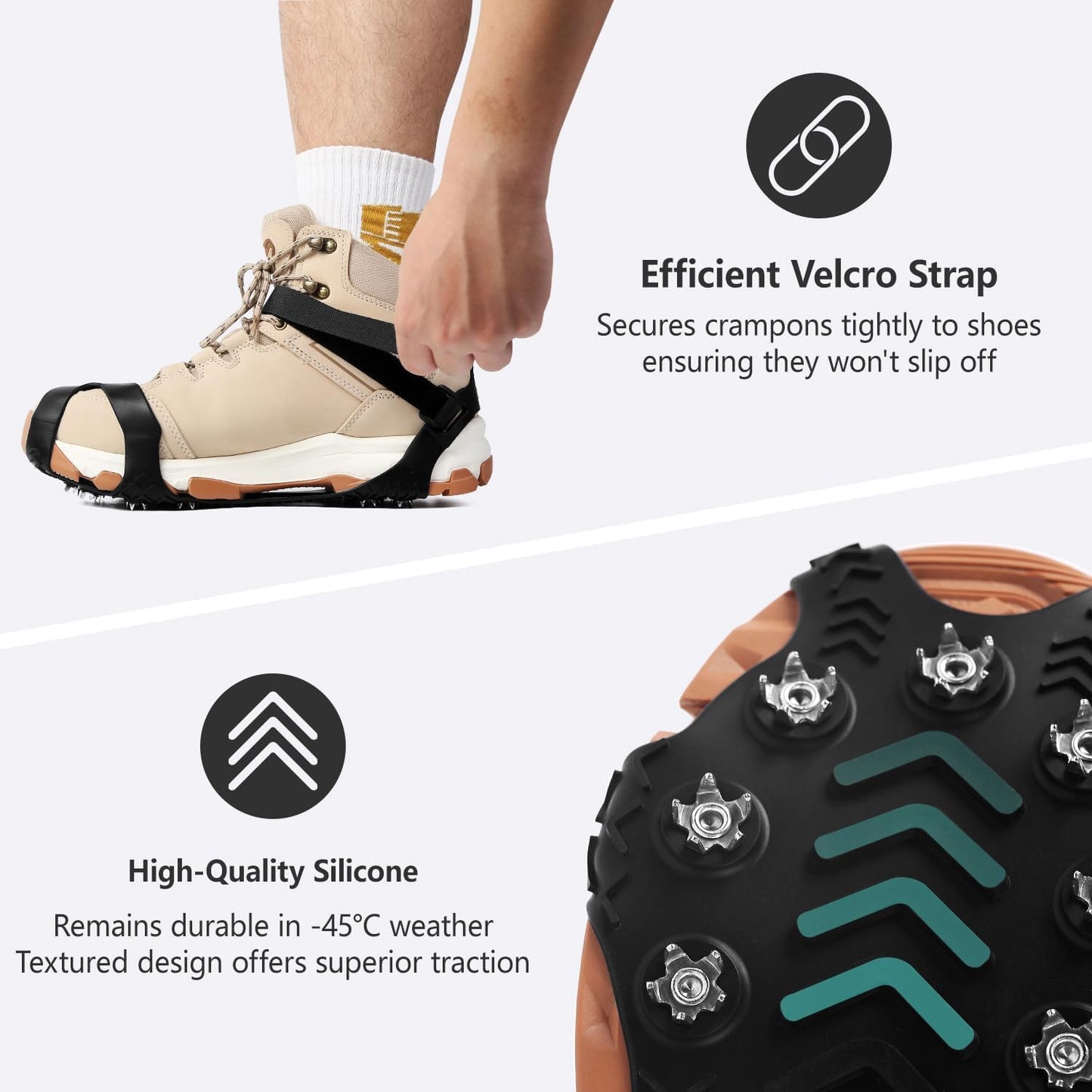 11 Spikes Crampons, Upgraded Stainless Steel Anti-Slip,Traction Ice Cleats Grips for Hiking Shoes and Boots, Hiking Fishing Walking Mountaineering Snow Ground,Black,XL