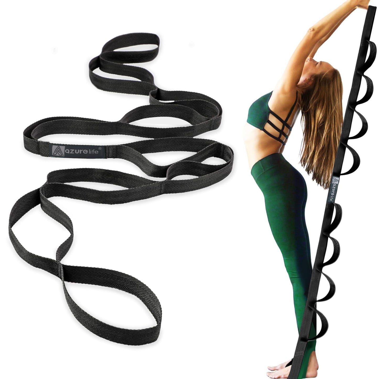 A AZURELIFE Flat Resistance Band Set (3 Pieces Total) Exercise Bands and Premium Durable Stretch Strap with Loops