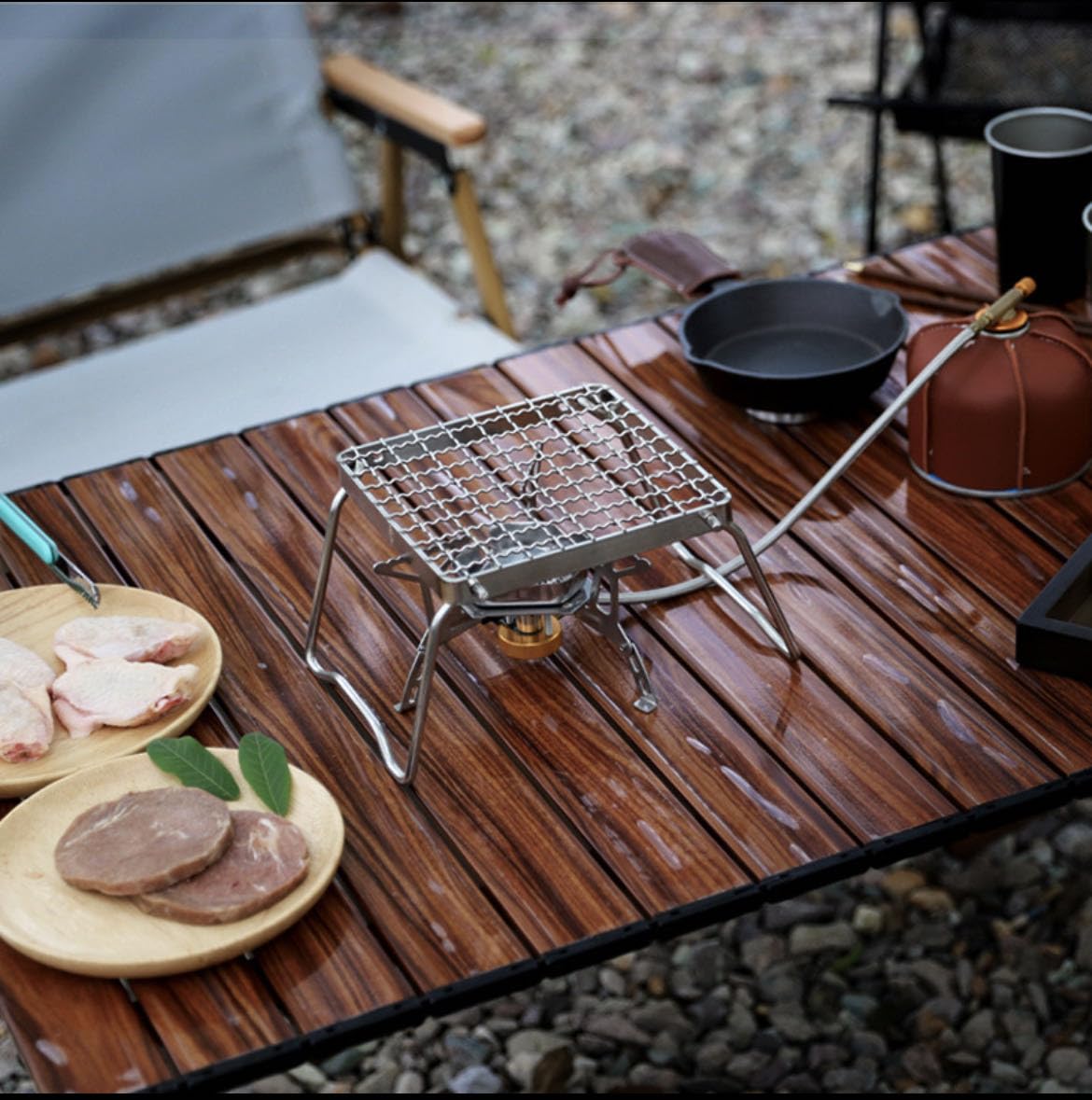 TreGoo Camp Grill with Foldable Legs-304 Stainless Steel Grill Grate for Gas Stove-Ultralight mini Campfire Stand-Portable Grill Grid for Backpacking/Camping/Hiking/Picnic/Traveling/Fishing (Weave)
