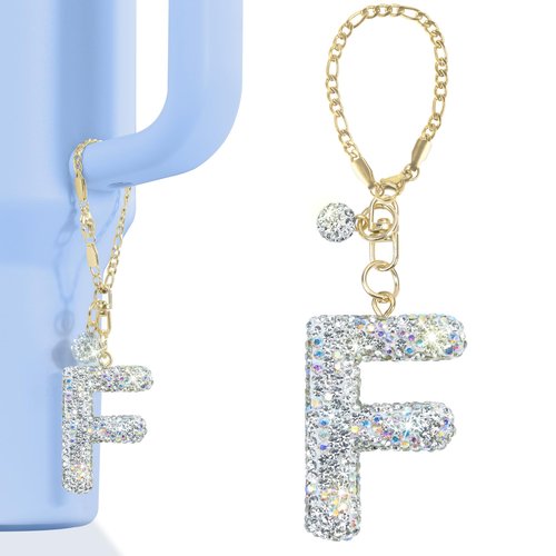 Mokoart Glitter Letter Charms for Stanley Cup, Water Bottle Charms for HydroJug Traveler & Tumbler With Handle, Cute Initial Name ID With Bling Letter for Cup Accessories (F)