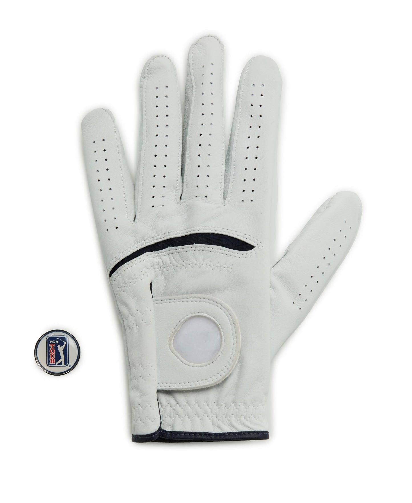PGA Tour Men's Men'S Leather Left Hand Golf Glove With Ball Marker, Bright White, Small