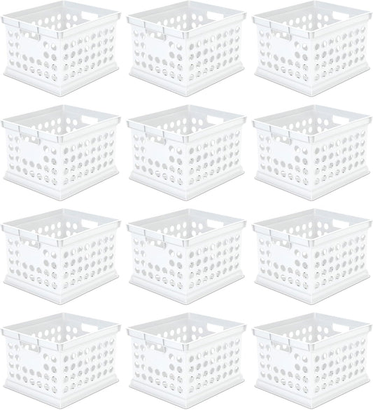 Sterilite Stackable Plastic Storage Crate Bin Organizer File Box with Handles for Home, Office, Dorm, Garage, or Utility Organization, Black, 6-Pack
