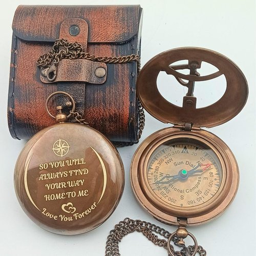 DAYOL'X So You Can Always Find Your Way Back to Me - Personalized Sundial Compass - Luxury Gift - Anniversary Sundial Compass - Brass Compass Personalised Gifts for Men with Engraved Message, 3 inch