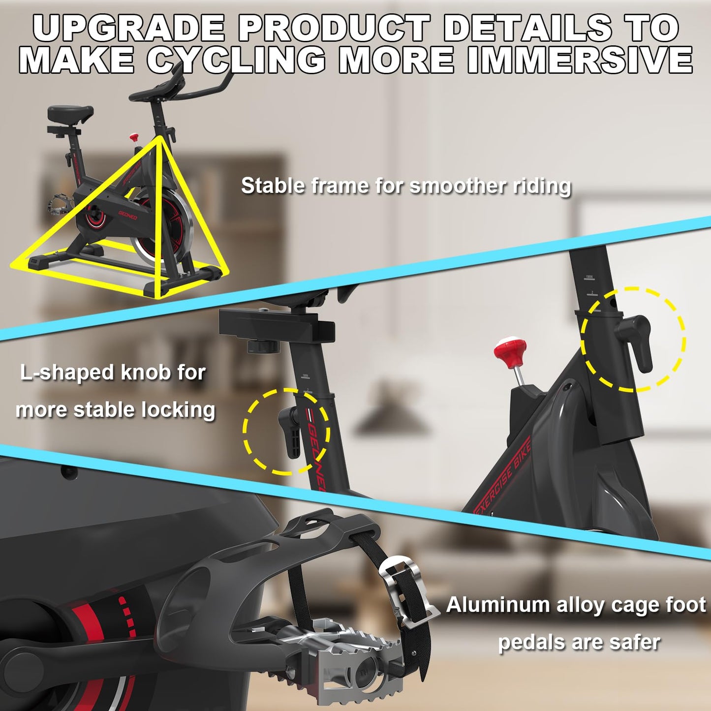 Exercise Bike, Adjustable Resistance Silent Belt Drive, Indoor Cycling Bike for Home Cardio, Fitness Stationary Bike with Tablet Mount & Comfortable Seat Cushion