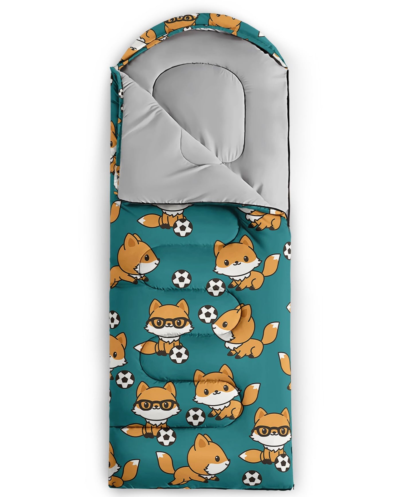 AILONEN Sleeping Bag Fox Print Blue Sleep Bag 3 Season Warm & Cold Weather Boys Girls Travel Camping Outdoor Lightweight & Waterproof Comfortable Sleeping Bag with Compact Carrying Bag