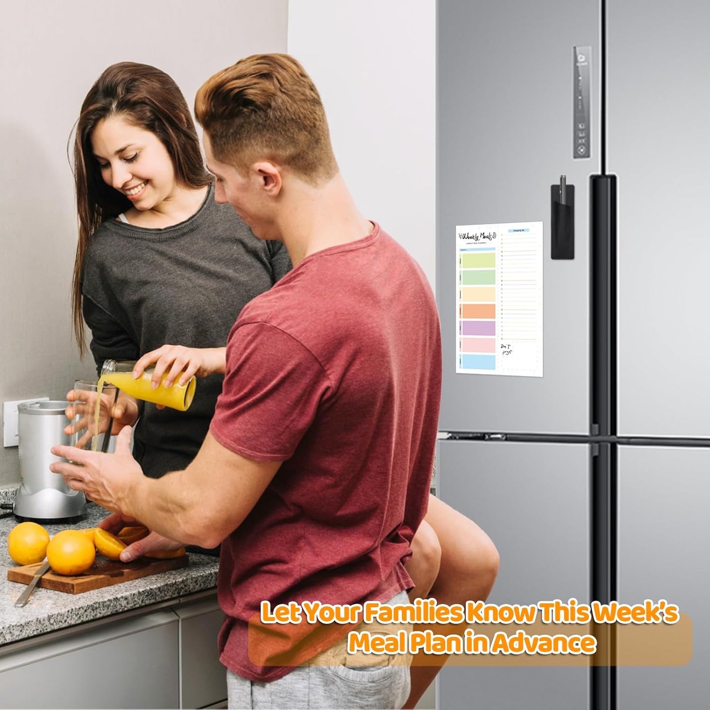 60 Sheet Meal Planner for Fridge, Magnetic Weekly Meal Planner & Grocery List with Tear-off Shopping List for Meal Prep, 7x10''-Flower Design