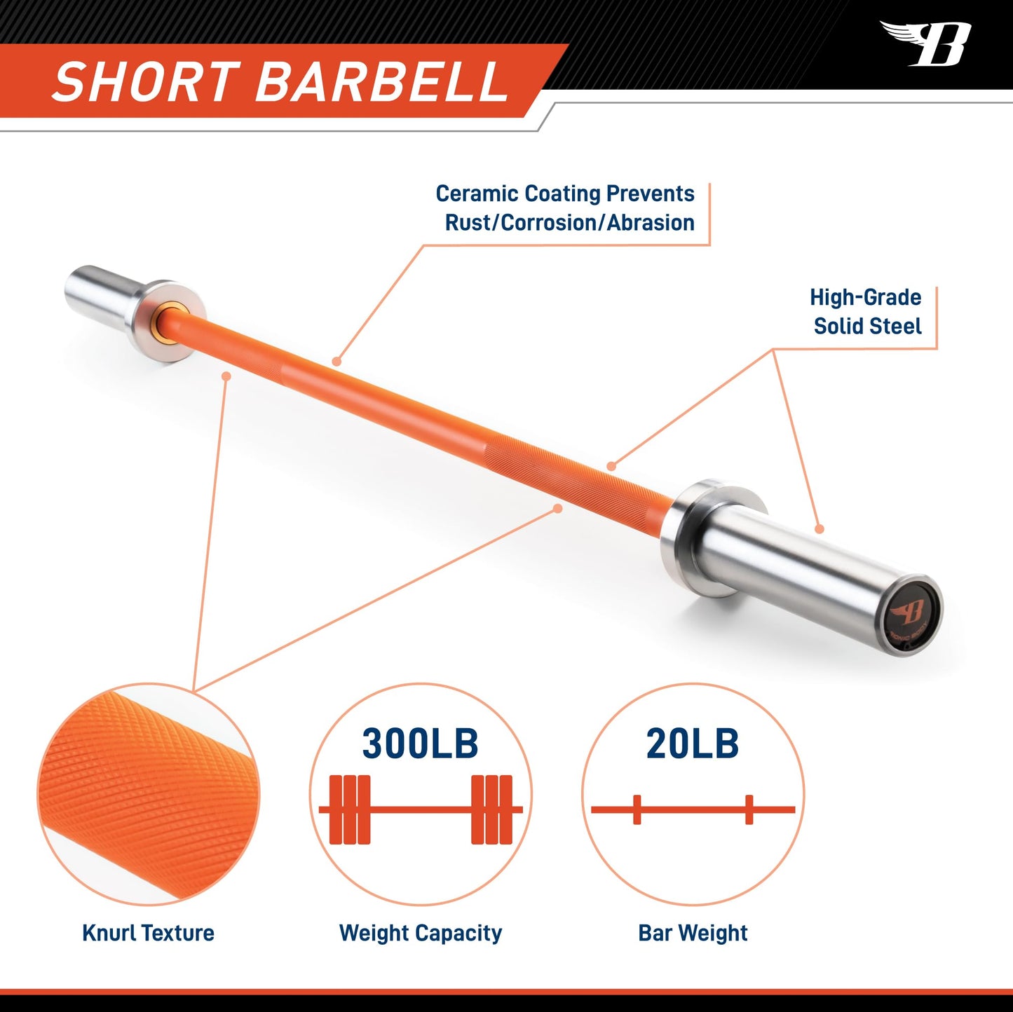 Bionic Body Short Olympic Barbell Weight Set 47” Barbell with Weight Plates (2 x 10-lb +2 x 5-lb) & 2 Locking Collars BBOB-7645