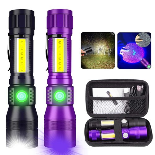 Black Light flashlight, 3 in-1 Rechargeable Flashlights, UV Light Magnetic LED Flashlight High Lumens, 7 Mode Camping Waterproof Flashlight for Pet Urine Detection ((Black + Purple) with case)