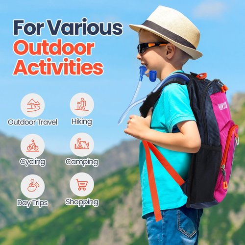 Shinylin 2 Pcs Kids Hydration Backpack with 1.5l Water Bladder Lightweight Kids Hiking Backpack Water Rucksack for Boys Girls Climbing Running(Blue, Purple)