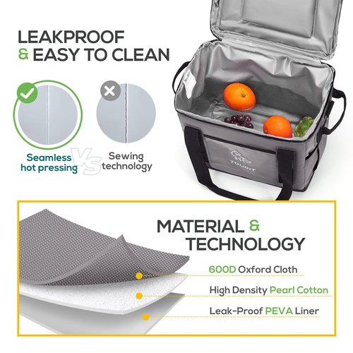 TOURIT Portable 50-Can Collapsible Rolling Soft Cooler with 29L Space & Reinforced All-Terrain Cart with Wheels Easy Transportation, Large Leakproof Travel Beach Ice Chest for Grocery Shopping