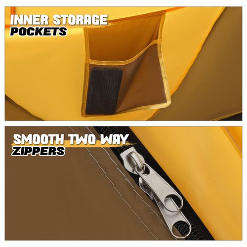 MoNiBloom Tent for Camping 3 Person Outdoor Pop Up Easy Set Up Automatic Family Travel Weatherproof Tent, 2 Doors and Side Windows Instant Easy Popup Beach Tent with Carry Bag, Earth Yellow