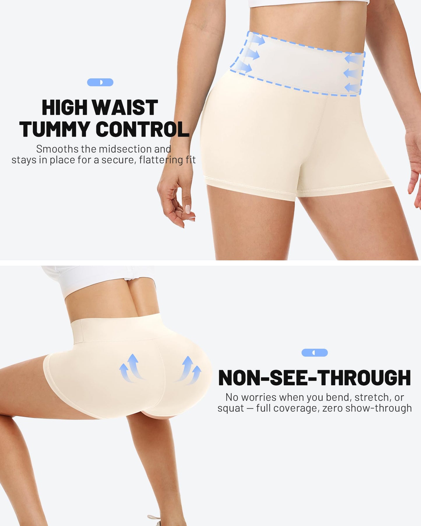 Runhit Spandex Shorts Women Biker Workout Gym Yoga Athletic Running Volleyball Booty Tummy Control High Waisted Soft Compression No See Through 3" M Cream
