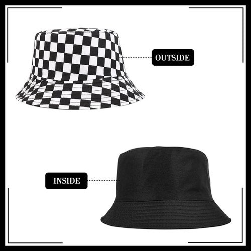 MILAKOO Checkerboard Fisherman Bucket Hat Reversible Double Side Wear Beach Funny Cap Black & White