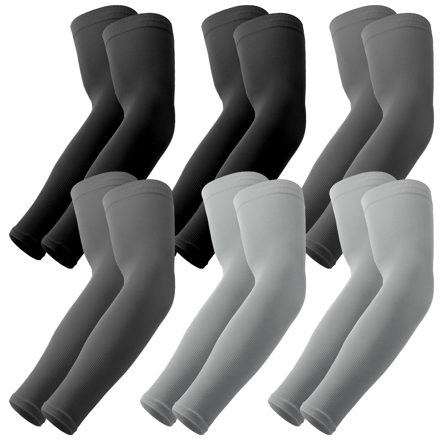 YESLIFE 6 Pairs UV Sun Protection Arm Sleeves for Men & Women, UPF 50 Sports Sleeve, Sleeves to Cover Arms (2 Black, 2 Light Grey, 2 Dark Grey)