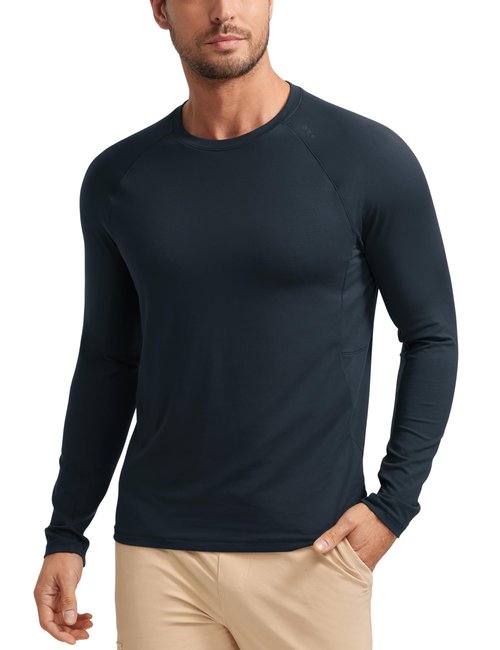 CRZ YOGA Mens Long Sleeve Tee Shirts Pullover Casual Lounge Shirts Quick Dry Running Gym Crew Neck T-Shirt Tops True Navy XX-Large
