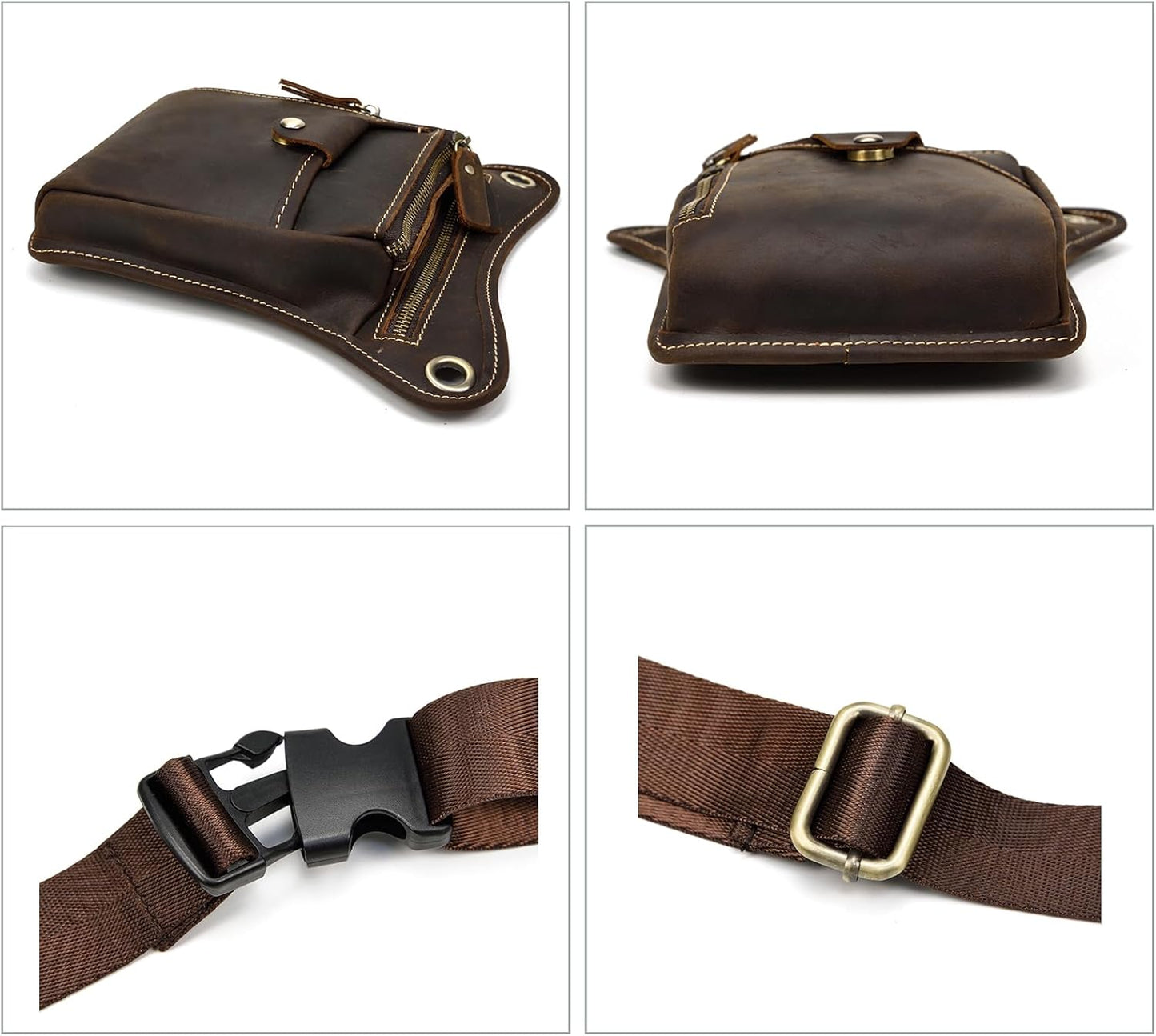 Genuine Leather Waist Bag Retro Hip Pack Drop Leg Bag Pouches Belt Bumbag for Men Multi-Purpose Cycling Riding Sport Bag