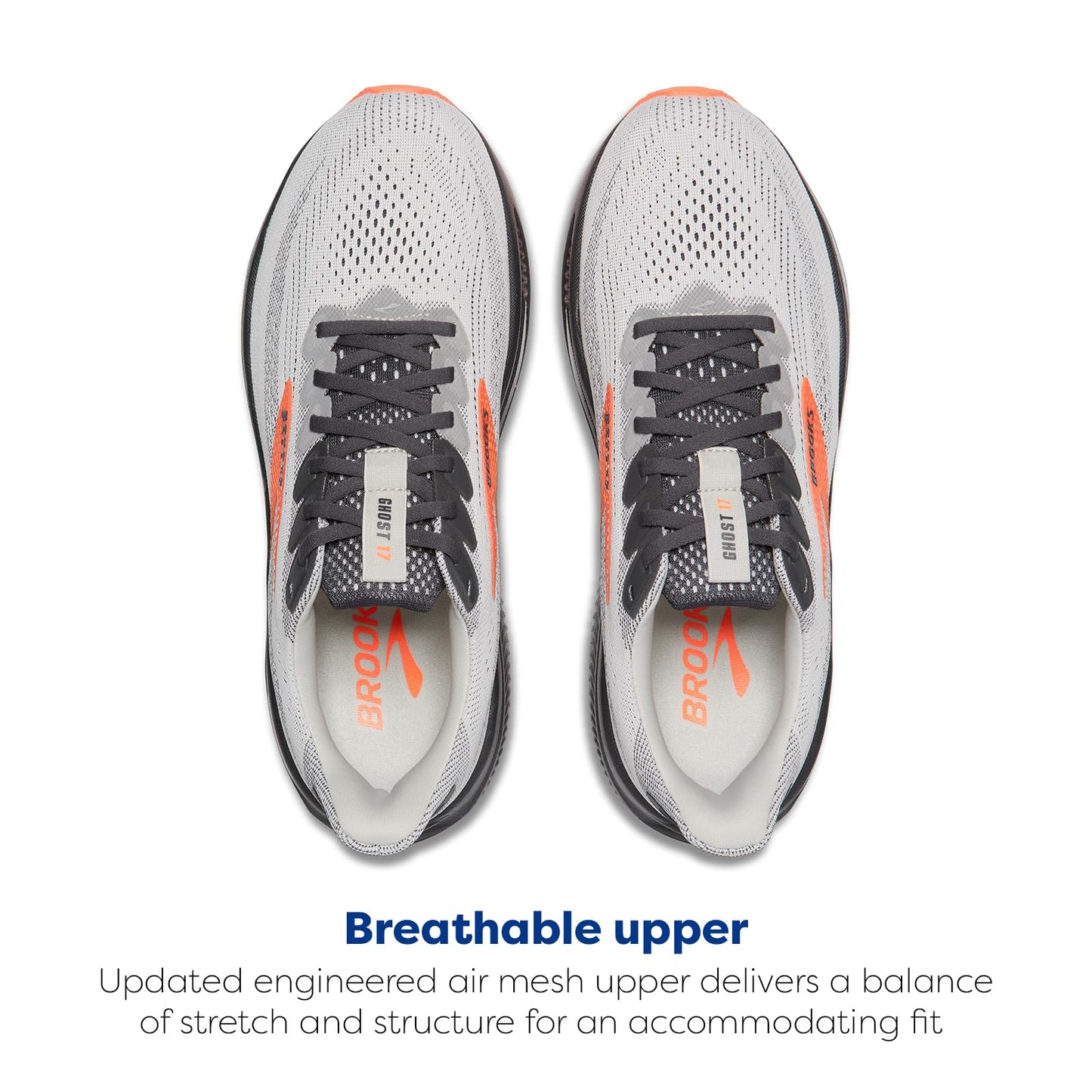 Brooks Men’s Ghost 17 Neutral Running Shoe - Oyster Mushroom/Orange/Ebony - 13 Wide