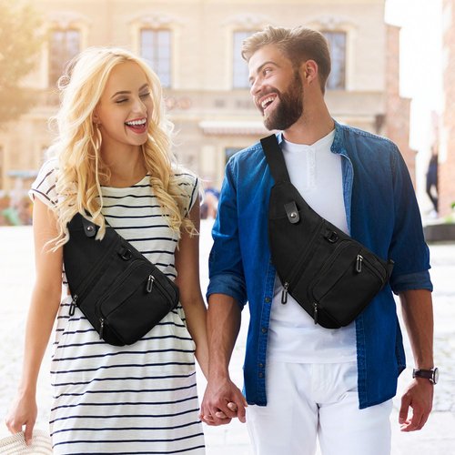 Qidelong Sling Bag Anti-theft Crossbody Chest Shoulder Backpack Lightweight Personal Pocket Bag Fanny Pack for Travel Hiking (Black)