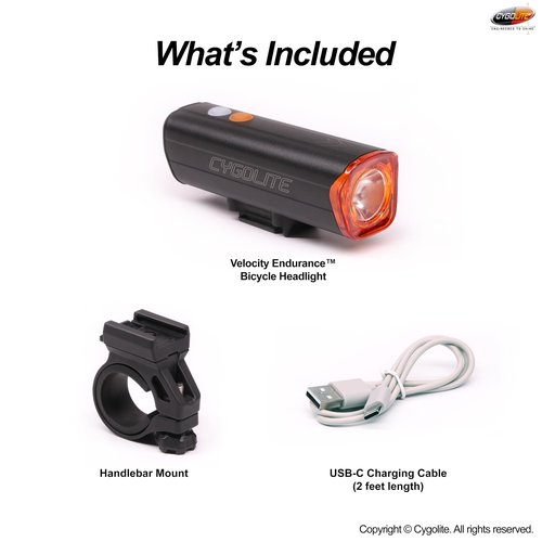 Cygolite Velocity Endurance 1,000 Lumen Bicycle Light– Anodized Aluminum Alloy- High Run Time–9 Modes– Fine Tunable Brightness-Compact IP67 Waterproof– Hard Mount– USB-C Charge–Road, Mountain, Commute
