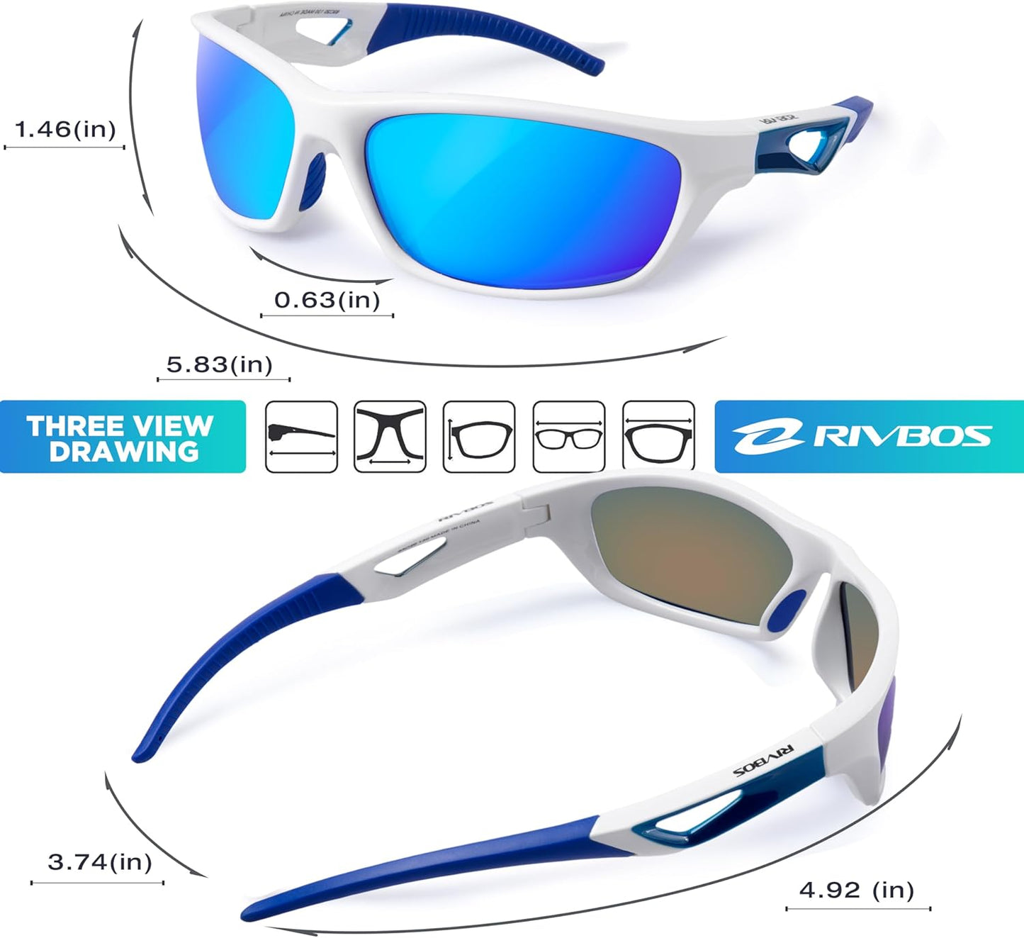 RIVBOS Polarized Sports Sunglasses Driving Sun Glasses Shades for Men Women Tr90 Frame for Cycling Fishing Running RB831