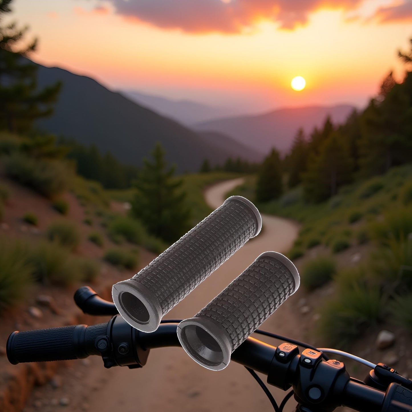 2PCS Bike Long/Short Handlebar Grips for Twising Shifter, Shockproof Anti Slip for MTB Parts, Cycling Parts and Components Anti Slip Soft Rubber Handlebars, Headsets and Stems(Black)
