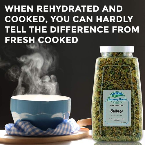 Harmony House Foods Dehydrated Cabbage Flakes - Air Dried Vegetables for Soup and Cooked Dishes, Great for Camping, Survival, and Backpacking, 6 Ounces