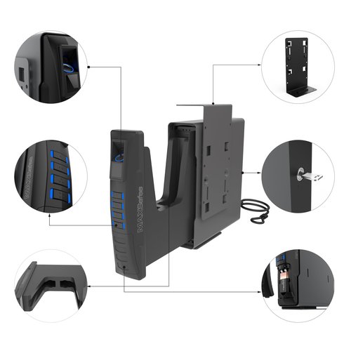 MAXSafes Biometric Slider Handgun Safe for Desk, Nightstand, Travel Silent Mode, Auto Sliding Door Hand Gun Safe for Finger Vein Recognition PIN Code Key Access CA DOJ Certified