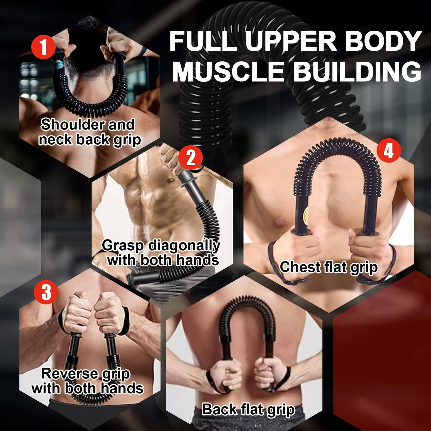 JAOTREL Power Twister Bar, Upper Body Strength Training Bar, Heavy Duty Arm Builder for Chest Shoulder Forearm Bicep and Arm Strengthening Workout Equipment (66, Pounds)