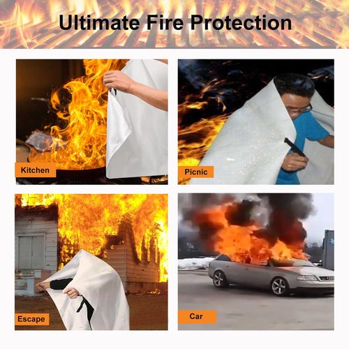 TUNGTAR Emergency Fire Blanket Fiberglass Fireproof Blankets - Essential Camping Safety Gear for Home and Kitchen - Protect Your Loved Ones(2 Pack)