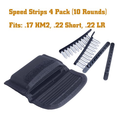 Molded Speed Strips Pouch with Pack of 4 Speed Strips,Molded Quickstrips Holder Pouch Hook and Loop Structure for Quick Flip Opening,Speed Strips Fits.17 HM2, .22 Short, .22 LR,10 Rounds