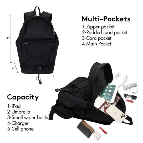 Tilami Mini Backpack for Women and Kids, 12inch Casual Daypack Backpacks for Travel,Black