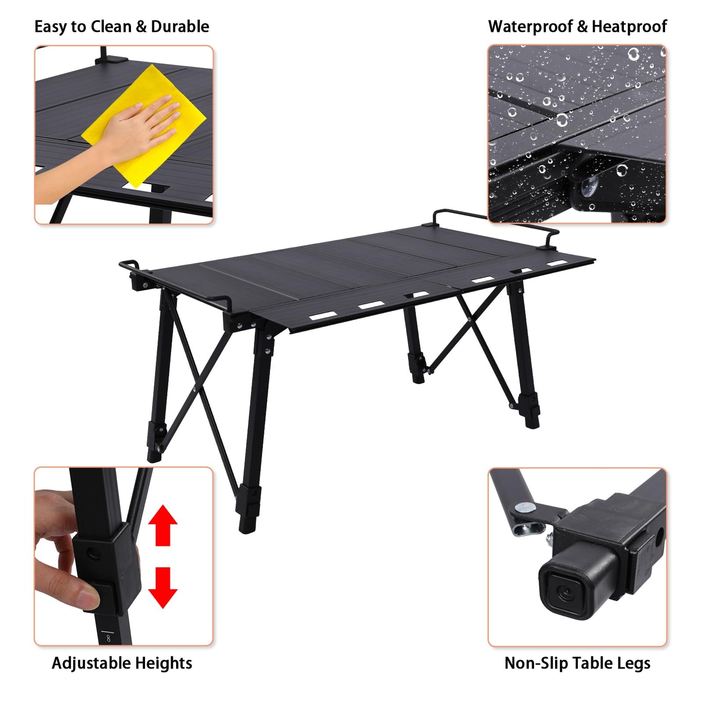 Aircity Folding Camping Table, Portable Folding Aluminum Table with Adjustable Height for BBQ, Camping, Picnic, Beach, Travel, and Outdoor Cooking