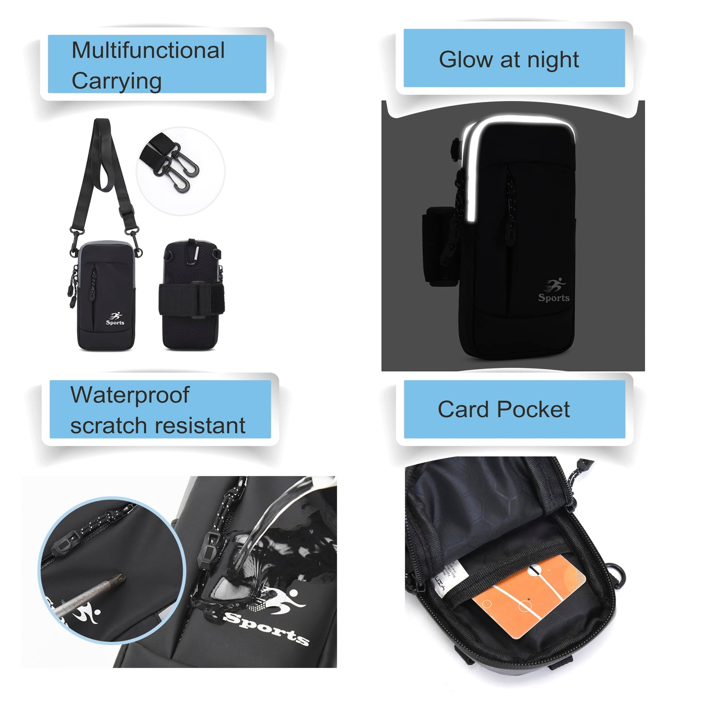 ananlu Bottle Caddy Gym Water Bottle Pouch Sleeve with Zipper Side Storage Pockets for Cards, Keys, Phone, or Wallet for Reusable, Gym Bottle Accessories for Men Women