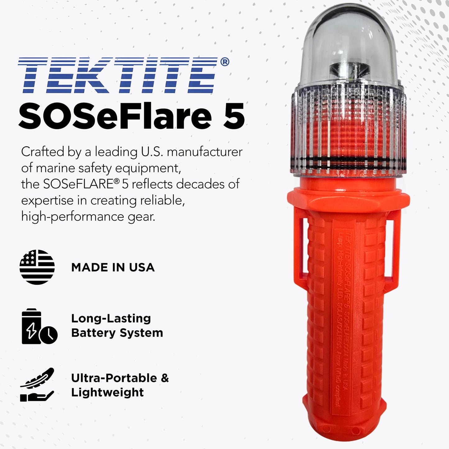 TEKTITE® SOSeFLARE 5 NO MORE FLARES! Electronic Boat Distress Flare w/Flag and Audible Signal Kit- USCG & SOLAS Compliant Marine Safety Signal - Waterproof LED & Audible Locator for Boats