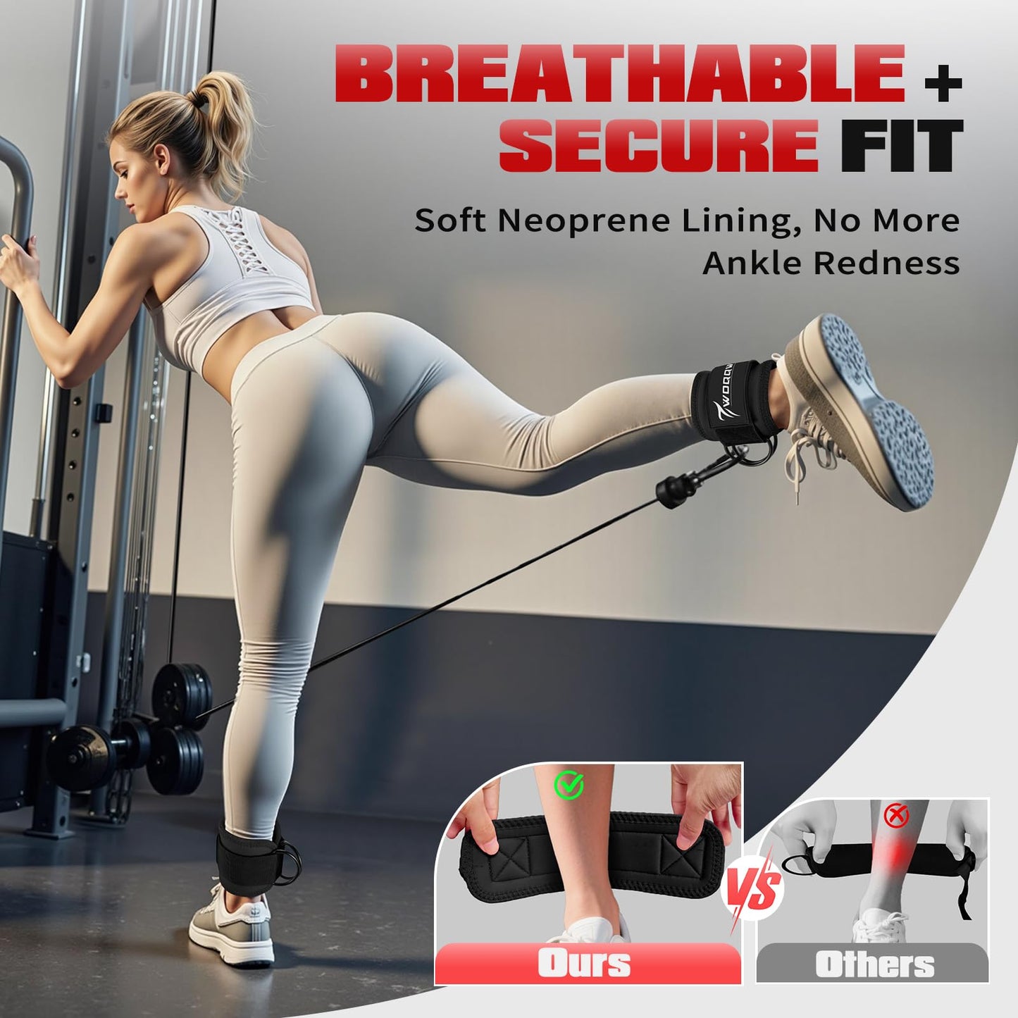 Ankle Resistance Bands with Cuffs, Leg and Glutes Workout Equipment, Resistance Bands with Ankle Straps for Cable Machine Kickbacks, Booty Workouts, Lower Body Exercises - Home Gym Exercise Equipment