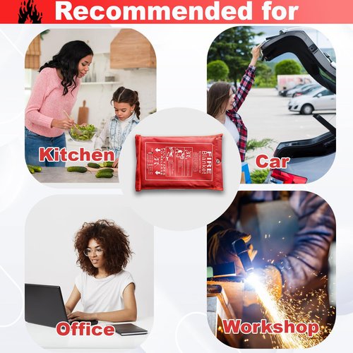 Emergency Fire Suppression Blankets 40" x 40" Fire Proof Fiberglass Blanket for Survival - High Heat Resistant Fire Extinguisher for Office, Home, Kitchen, Grill, Camping, Car, School, etc. 1-Pack