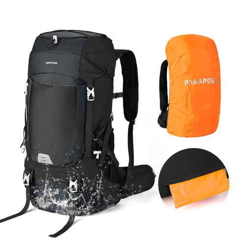PARAPOGEE 50L Hiking Backpack, Lightweight Hiking Daypack with Waterproof Rain Cover, Outdoor Travel Backpack for Climbing Camping Touring (Black)