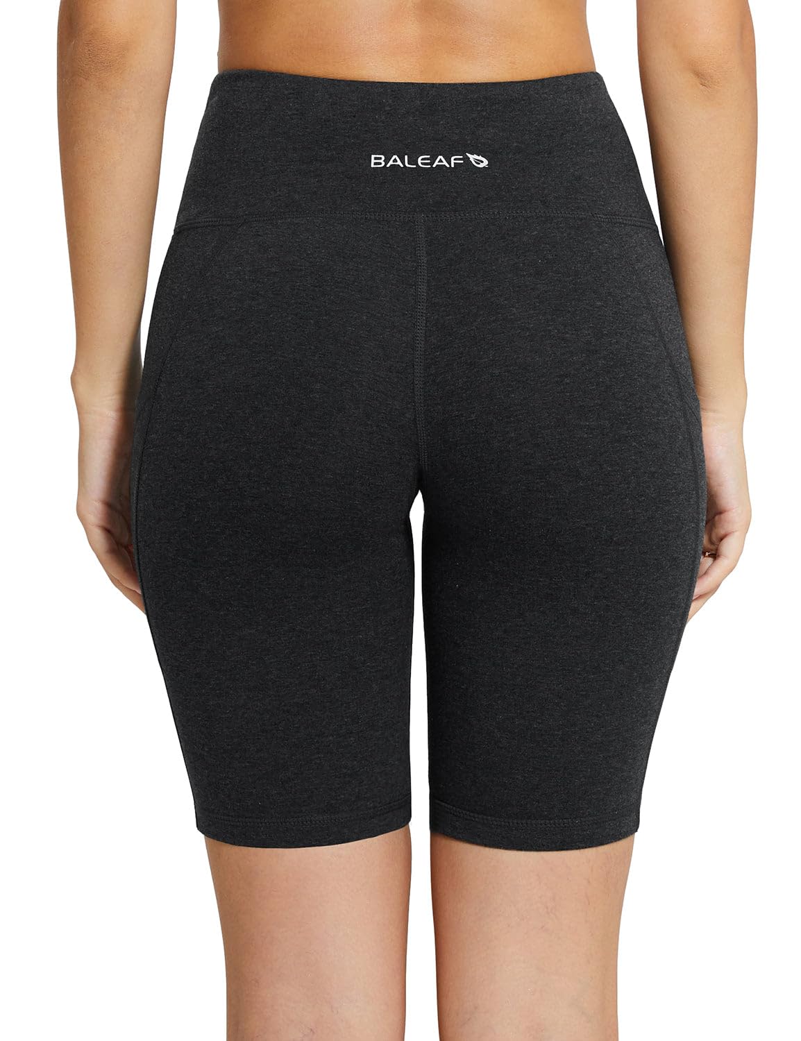 baleaf Women's High Waist Biker Shorts Tummy Control Spandex Shorts with 3 Pockets for Yoga Running Workout Compression 8" Charcoal XS