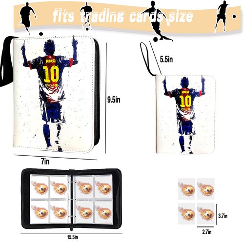 Soccer Card Binder, Trading Card Binder 4 Pocket with 50 Removable Sleeves Fits 400 Sport Cards, 3 Ring Card Holder Binder with Zipper, Collector Storage Album