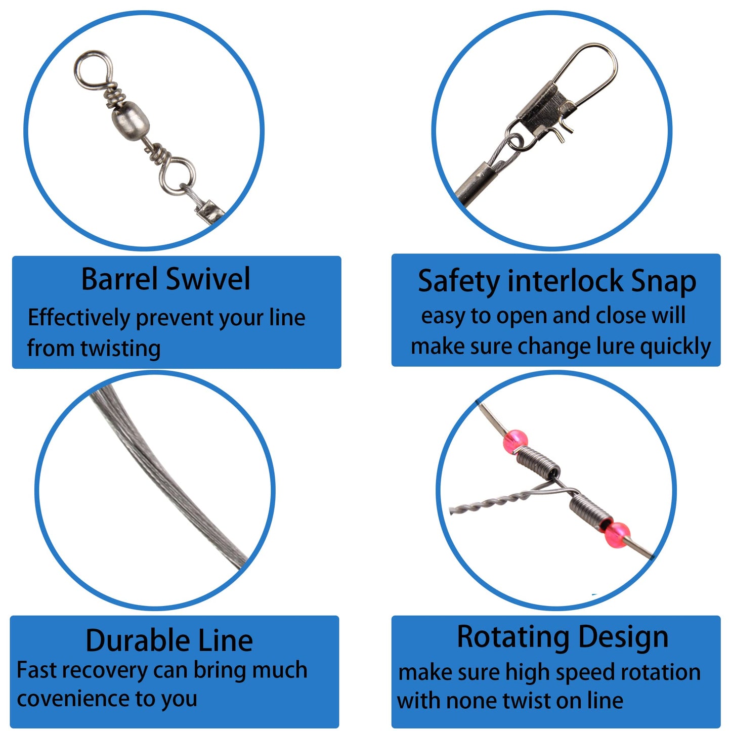 Fishing Leader Saltwater Freshwater,Stainless Steel Fishing Rig with Swivel Snap Beads Connector Lure Bait and Hooks Fishing Trace Lure Steel Wire Fishing Tackle Kit 2arm 12pack