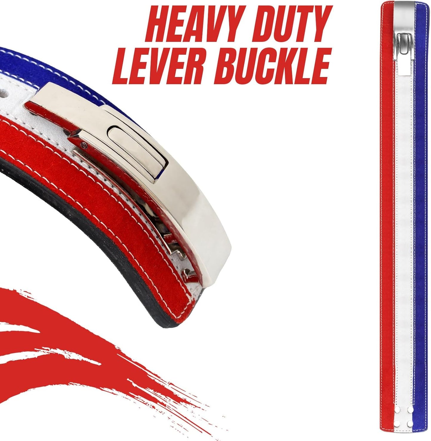 ARD CHAMPS™ 10MM Weight Power Lifting Leather Lever Pro Belt Gym Training Red,White & Blue