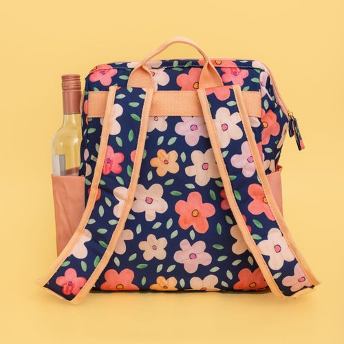 STEEL MILL AND CO. Insulated Backpack Cooler Large Capacity, Portable Soft Cooler Bag for Picnics, Beach, Pool, Hiking, Navy Bold Floral