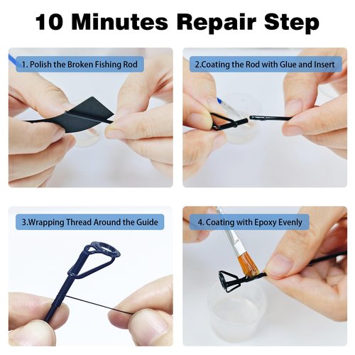 Aventik Fishing Rod Tip Repair Kit Complete with Rod Building Supplies, Glue, Wrapping Thread, Tips Top Eyelet Replacements for Fishing Pole Repair Kit(10pcs-Tip Repair Kit)