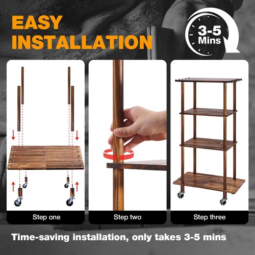 Ghosthorn Fishing Rod Holders for Garage Fishing Pole Rack Hold up to 10 Rods Fishing Pole Holders Wooden Organizer Fishing Rod Rack car Fishing Gear Storage Equipment (4 Tier)