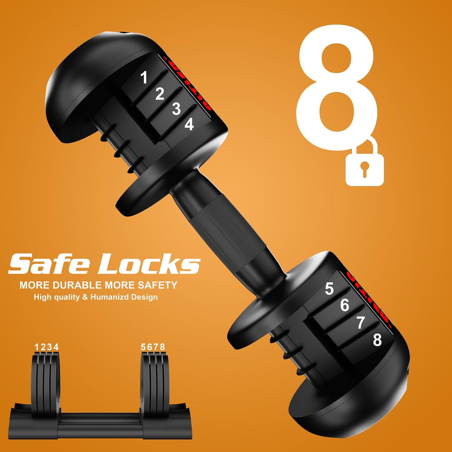 Adjustable Dumbbell Set with Tray - 52lbs, Anti-Slip Handle & Weight Plate for Home Strength Training