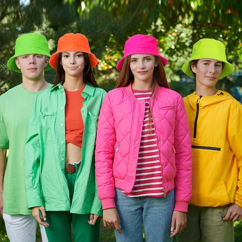 Cozypower 4 Pcs Neon Hats for Women Men Adjustable Cotton Hat for Outdoor Activities All Seasons(Bucket Hat)