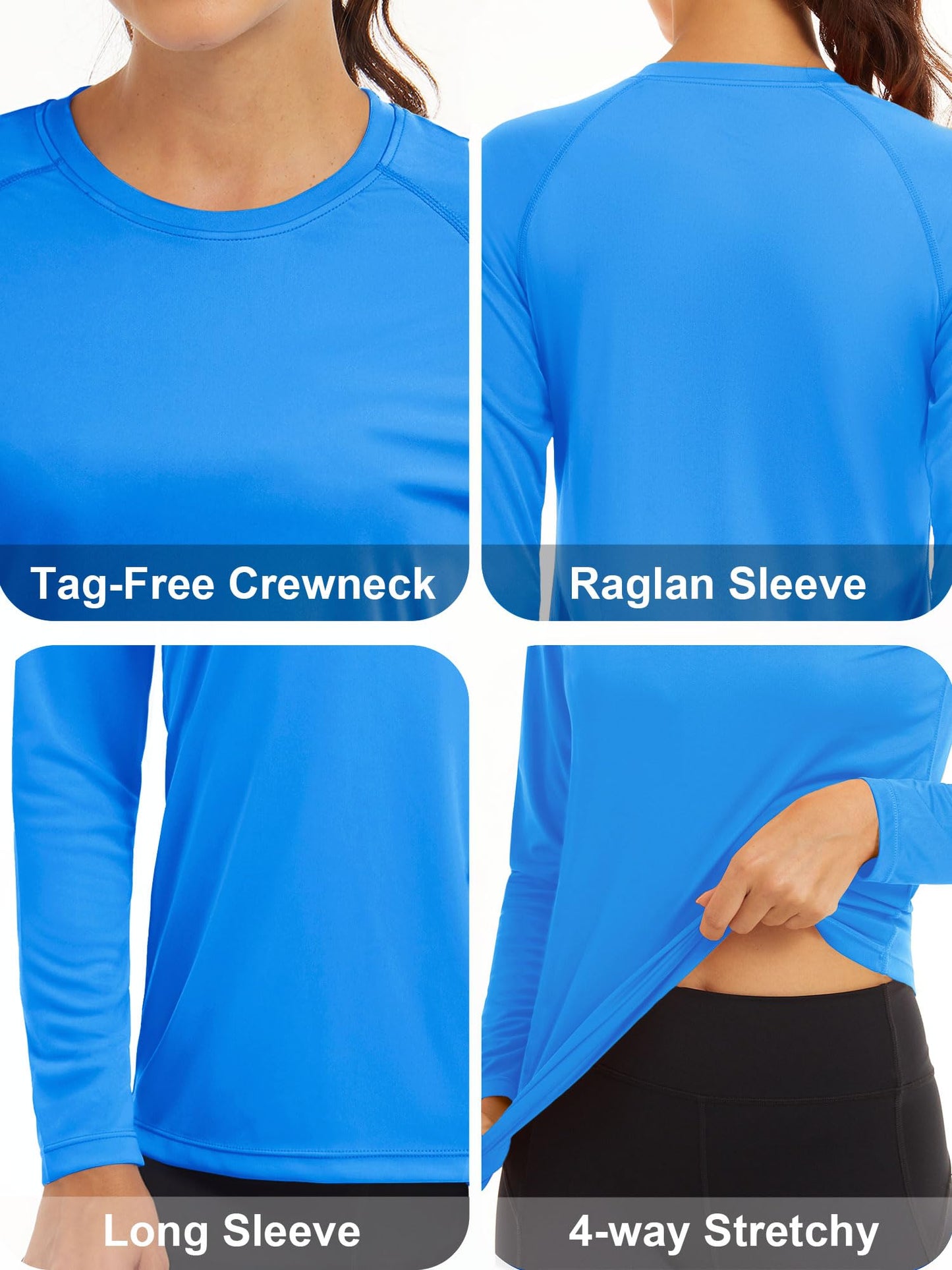 MAGCOMSEN Athletic Shirts Women Long Sleeve Running Shirts Workout Shirts for Women T Shirts for Women Summer Shirts Rash Guard Shirts Women Azure