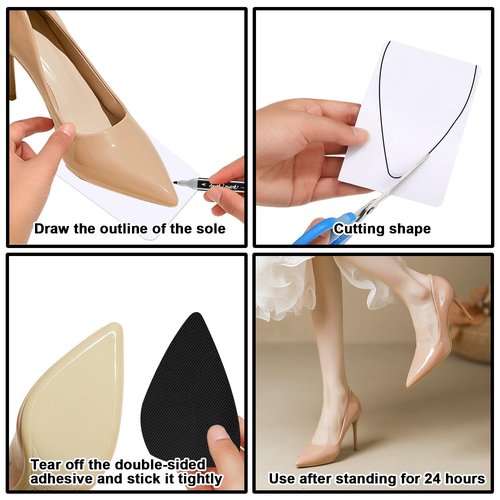 Shoe Sole Protectors 6 Pcs Self Adhesive Rubber Shoe Bottom Grip Pads 4 x 10 inch Black Noise Reduction Shoes Cushion for High-Heels Leather Shoes