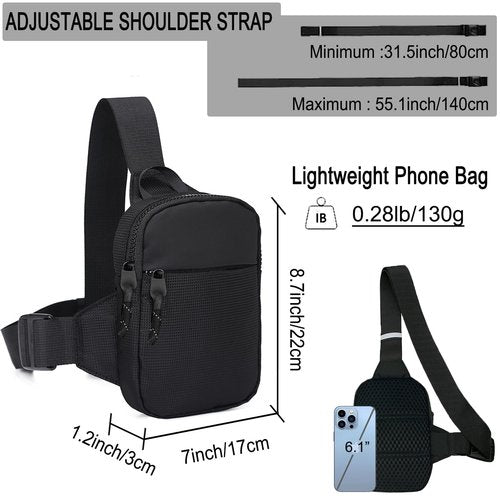Mini Sling Bag Men Women Small Crossbody Bag Waterproof Phone Chest Bag Fanny Packs Personal Pocket Bag Hiking Backpack (Black-Small(W*D*H=17 * 3 * 22cm))