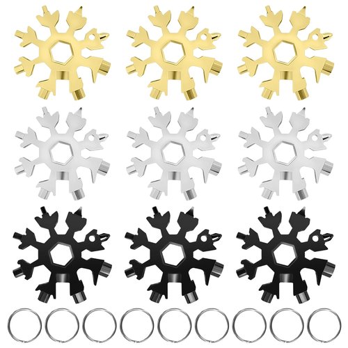 Motiloo 9 Packs Snowflake Multi Tool, 18 in 1 Snowflake Tool Stainless Steel Snowflake Handy Tool with Gifts Box for Men Christmas Gifts